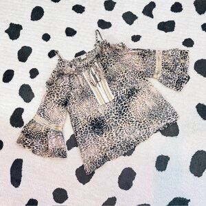 My Story Paris Womens Large Cold Shoulder Leopard Print Embellished Boho Blouse